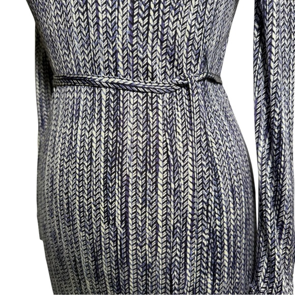 Tory Burch 100% silk belted shirt dress gold logo cuff buttons blue ivory small - Picture 5 of 15